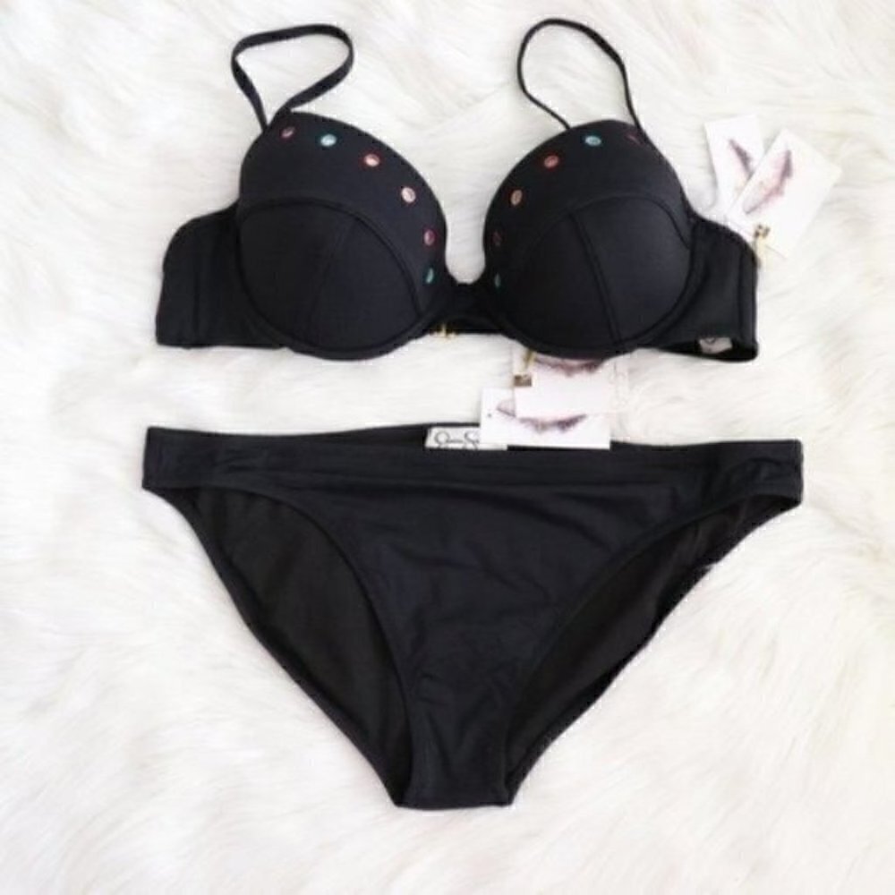 NWT Jessica Simpson Black Bralette Sexy Bikini Set Size Medium Bathing Suit